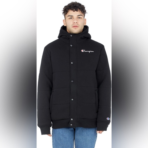 NWT Champion Hooded Reverse Weave heavy weight puffer Jacket Black large - Picture 3 of 15